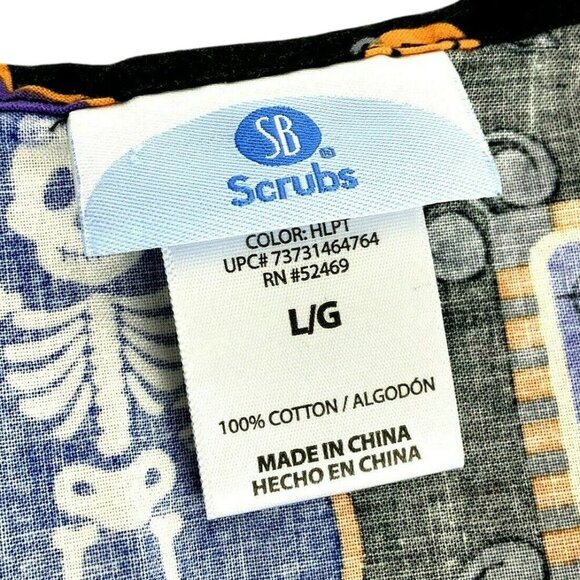 Halloween V-Neck Scrub Top Large by SB Scrubs Black Cotton Fun Holiday Print - Picture 8 of 8